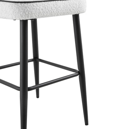 Ensemble de 2 tabourets de bar Oakley blancs en tissu bouclé avec passepoil contrasté