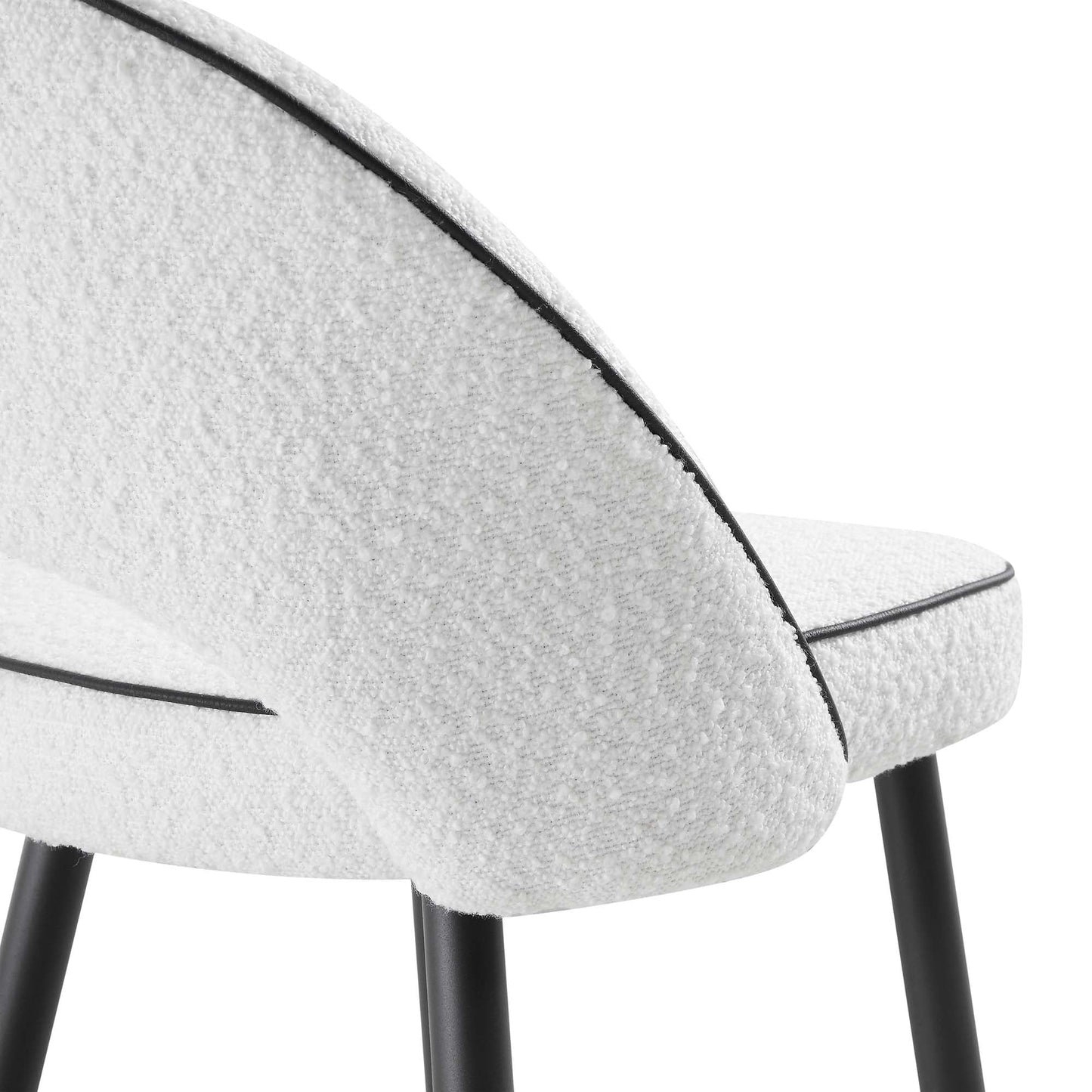 Ensemble de 2 tabourets de bar Oakley blancs en tissu bouclé avec passepoil contrasté