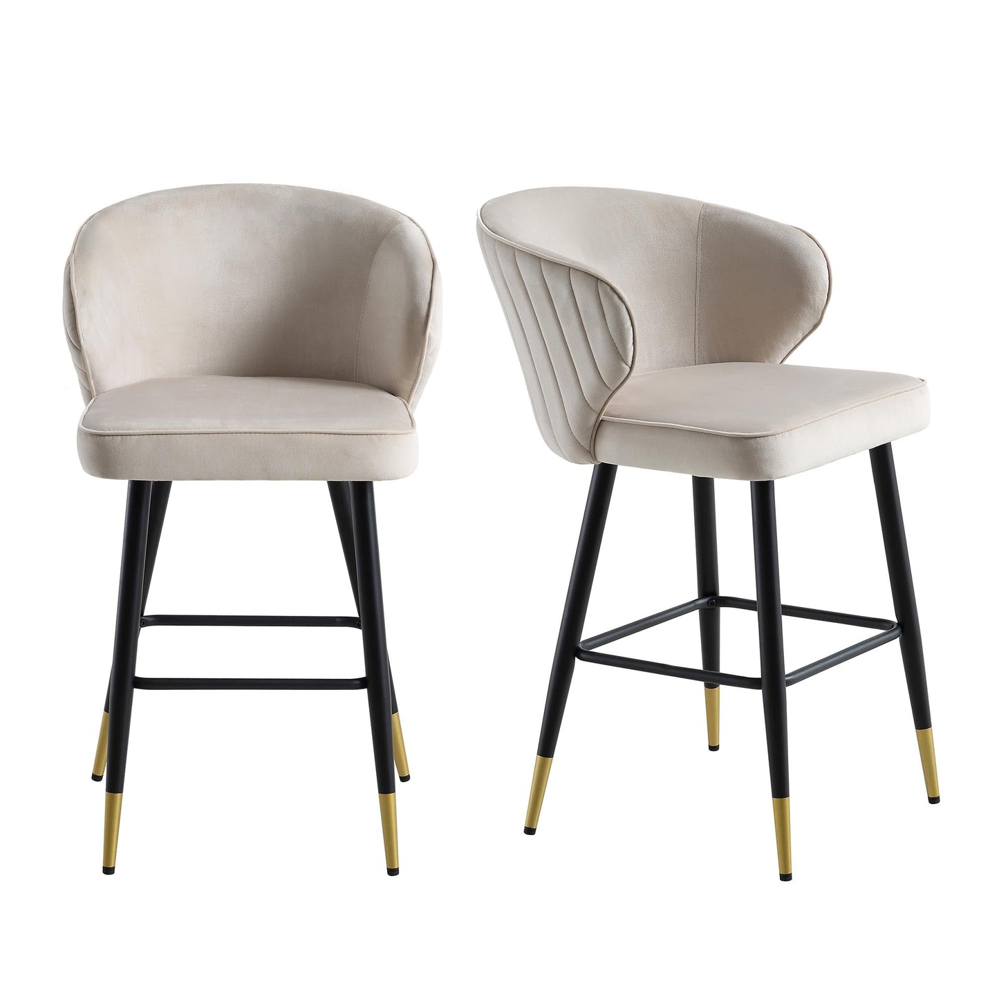Ensemble de 2 tabourets de bar rembourrés en velours champagne Langham