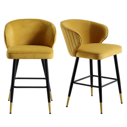Ensemble de 2 tabourets de bar rembourrés en velours moutarde Langham