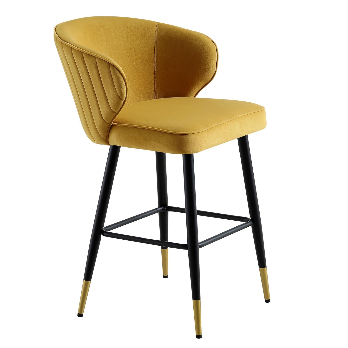 Ensemble de 2 tabourets de bar rembourrés en velours moutarde Langham