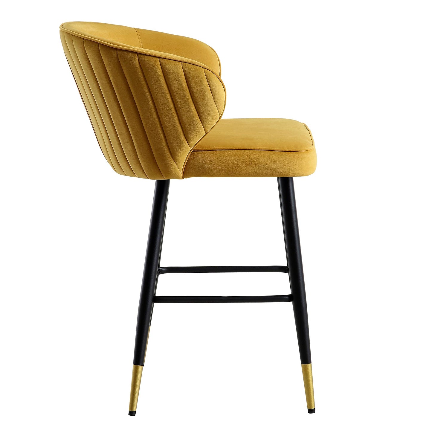 Ensemble de 2 tabourets de bar rembourrés en velours moutarde Langham