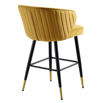 Ensemble de 2 tabourets de bar rembourrés en velours moutarde Langham