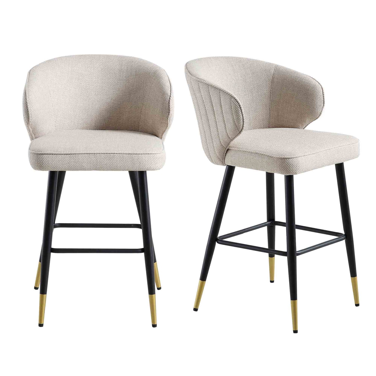 Ensemble de 2 tabourets de bar rembourrés en tissu tissé couleur avoine Langham