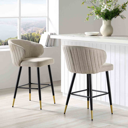 Ensemble de 2 tabourets de bar rembourrés en tissu tissé couleur avoine Langham