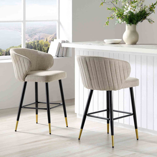 Ensemble de 2 tabourets de bar rembourrés en tissu tissé couleur avoine Langham