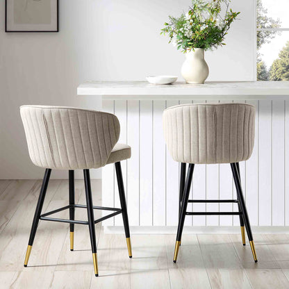Ensemble de 2 tabourets de bar rembourrés en tissu tissé couleur avoine Langham