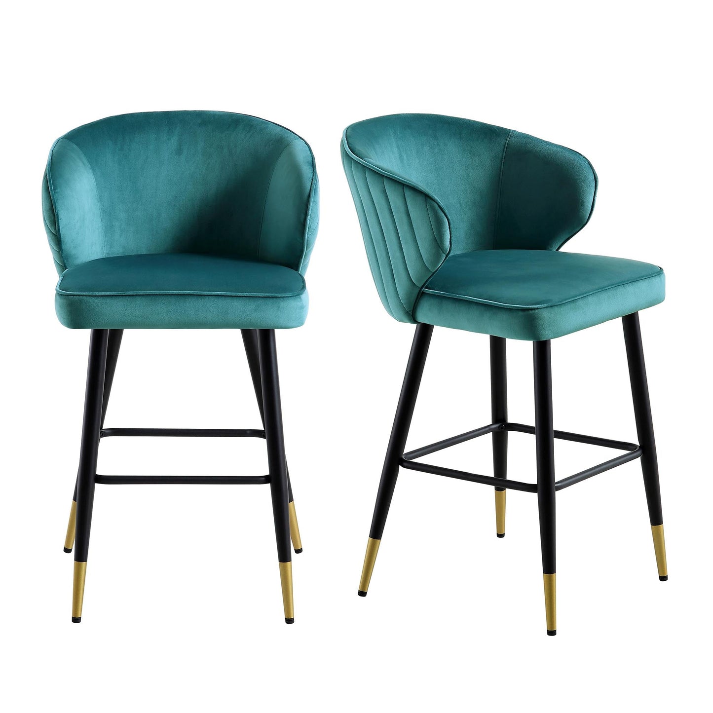 Ensemble de 2 tabourets de bar Carver rembourrés en velours bleu sarcelle Langham