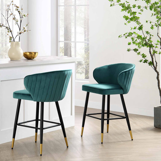 Ensemble de 2 tabourets de bar Carver rembourrés en velours bleu sarcelle Langham