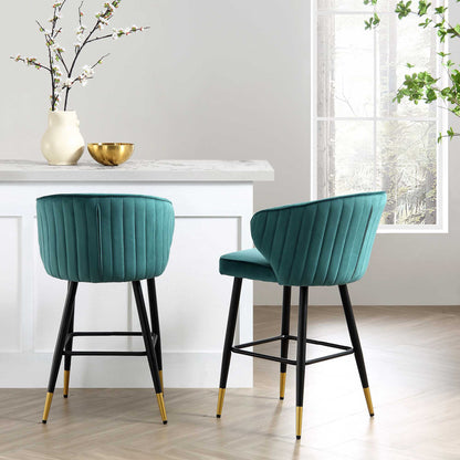 Ensemble de 2 tabourets de bar Carver rembourrés en velours bleu sarcelle Langham