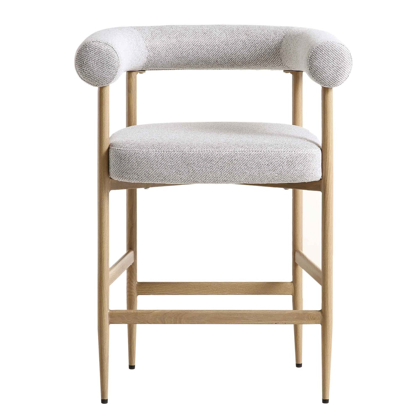 Tabouret de bar tissé beige Fulbourn avec pieds effet bois naturel