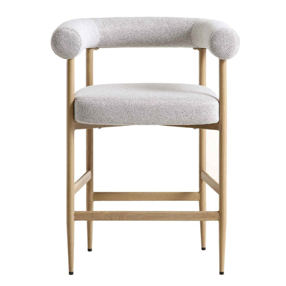 Tabouret de bar tissé beige Fulbourn avec pieds effet bois naturel