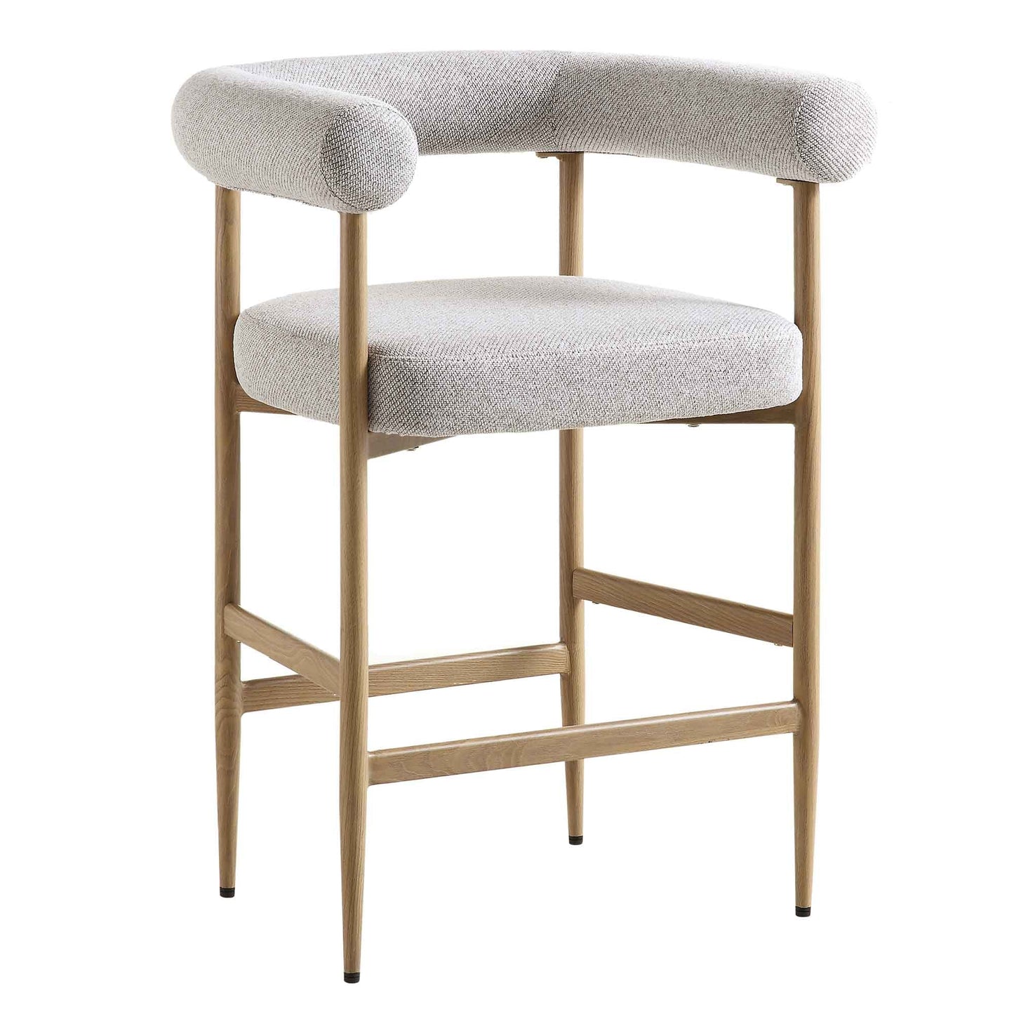 Tabouret de bar tissé beige Fulbourn avec pieds effet bois naturel