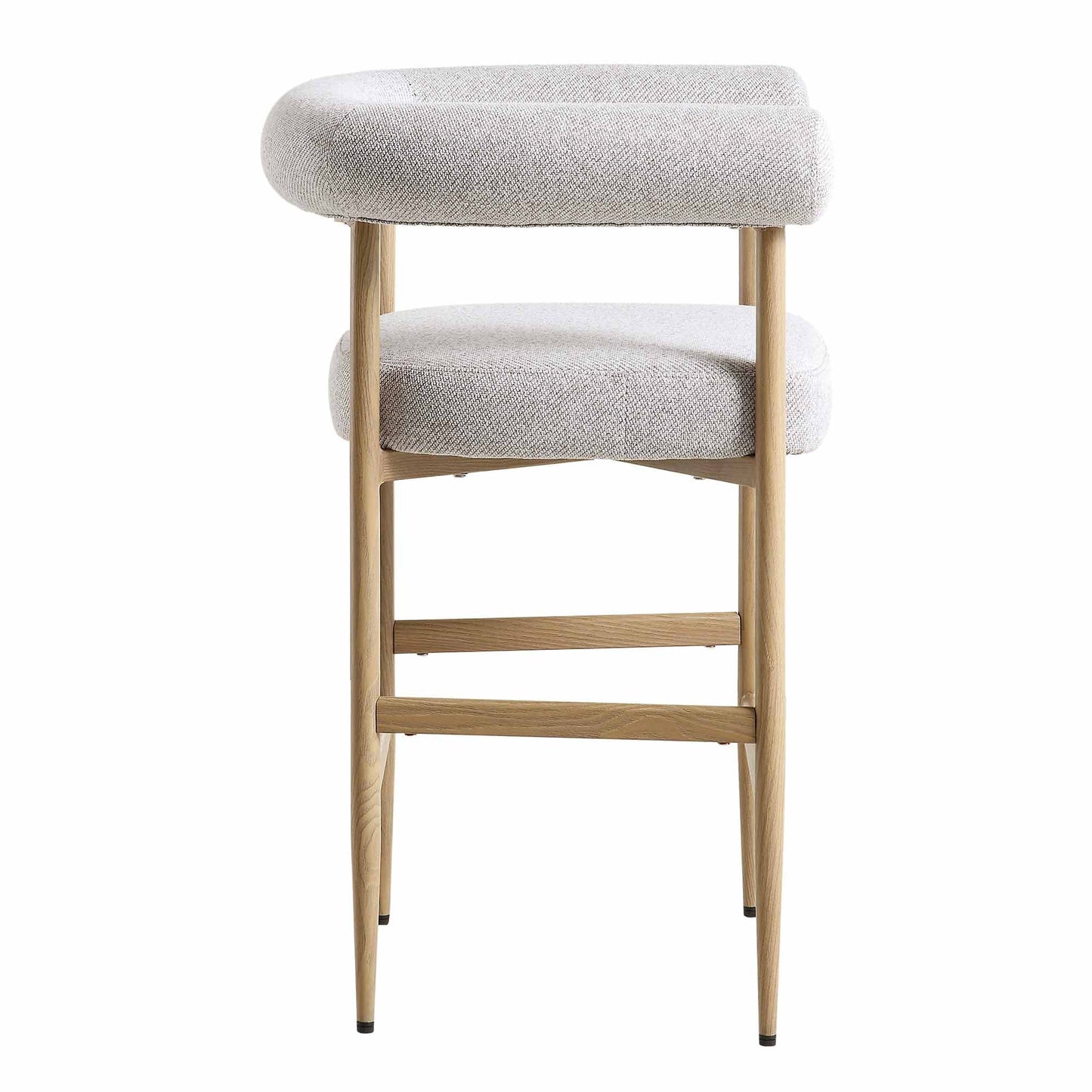 Tabouret de bar tissé beige Fulbourn avec pieds effet bois naturel