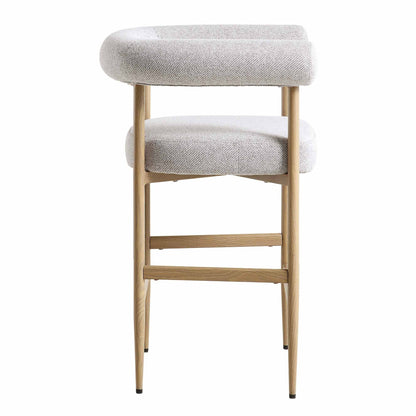 Tabouret de bar tissé beige Fulbourn avec pieds effet bois naturel