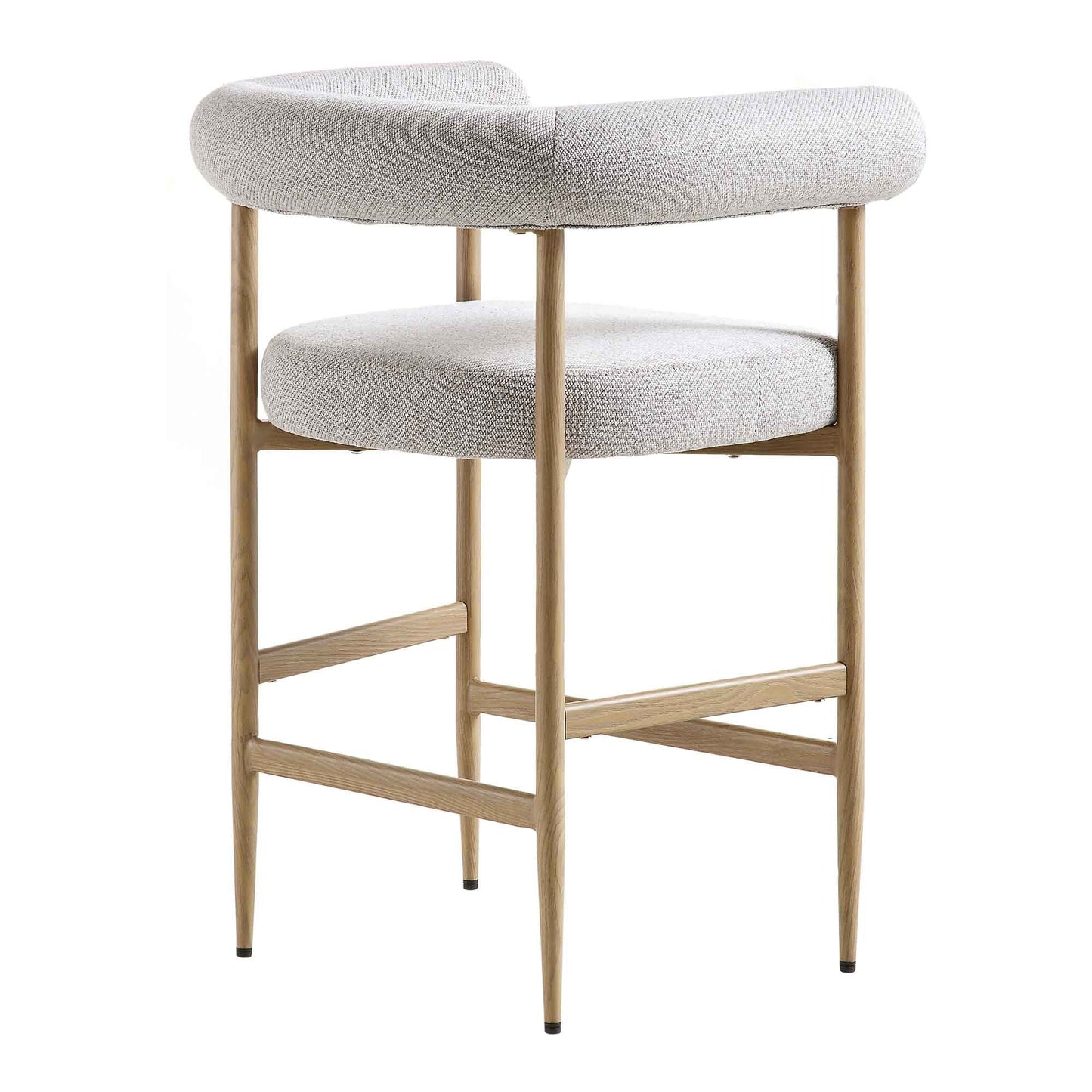 Tabouret de bar tissé beige Fulbourn avec pieds effet bois naturel