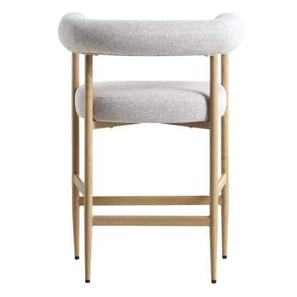 Tabouret de bar tissé beige Fulbourn avec pieds effet bois naturel