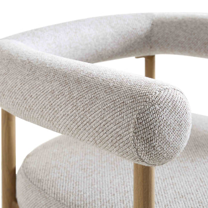 Tabouret de bar tissé beige Fulbourn avec pieds effet bois naturel