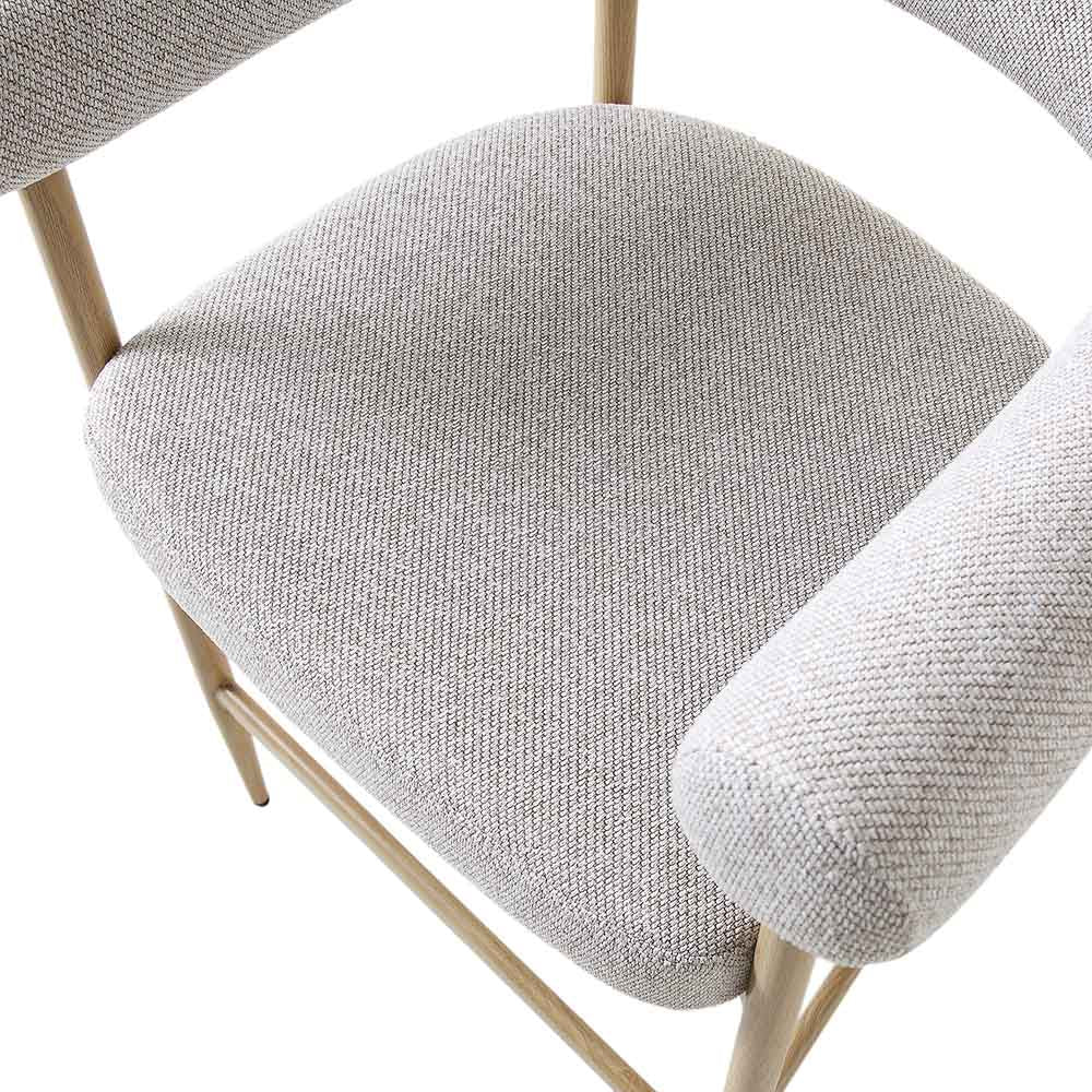 Tabouret de bar tissé beige Fulbourn avec pieds effet bois naturel