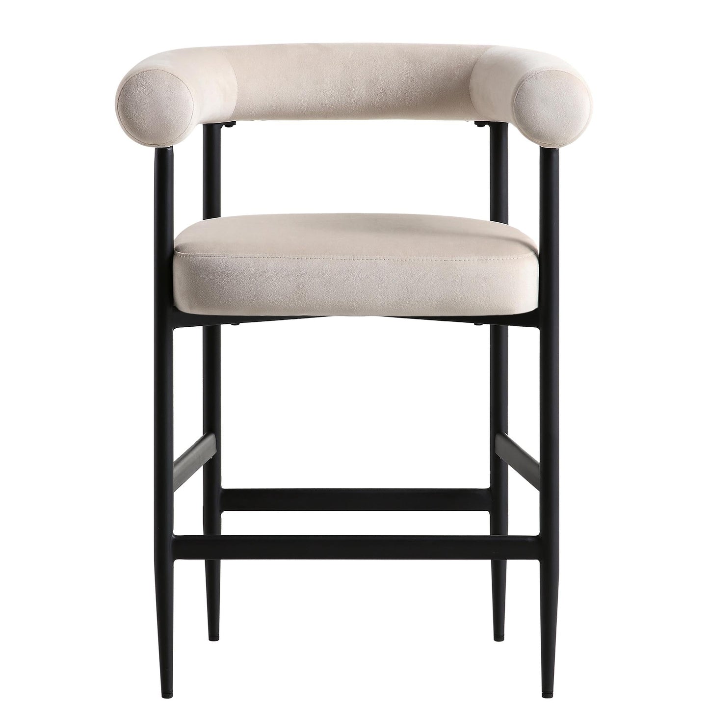 Tabouret de bar Fulbourn en velours champagne avec pieds noirs