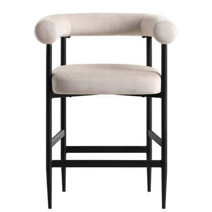 Tabouret de bar Fulbourn en velours champagne avec pieds noirs