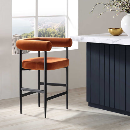 Tabouret de bar Fulbourn en velours rouille avec pieds noirs
