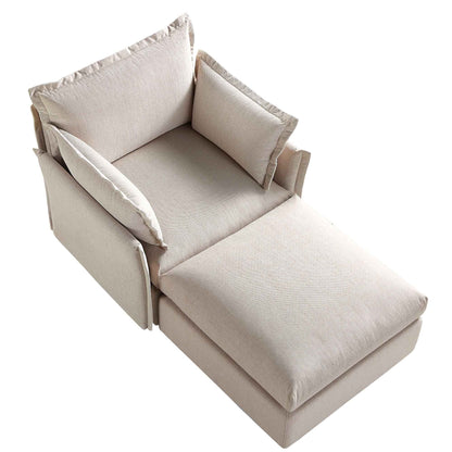 Canapé sectionnel Byron Pillow Edge en tissu beige, méridienne 1 place