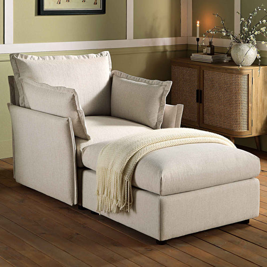 Canapé sectionnel Byron Pillow Edge en tissu beige, méridienne 1 place
