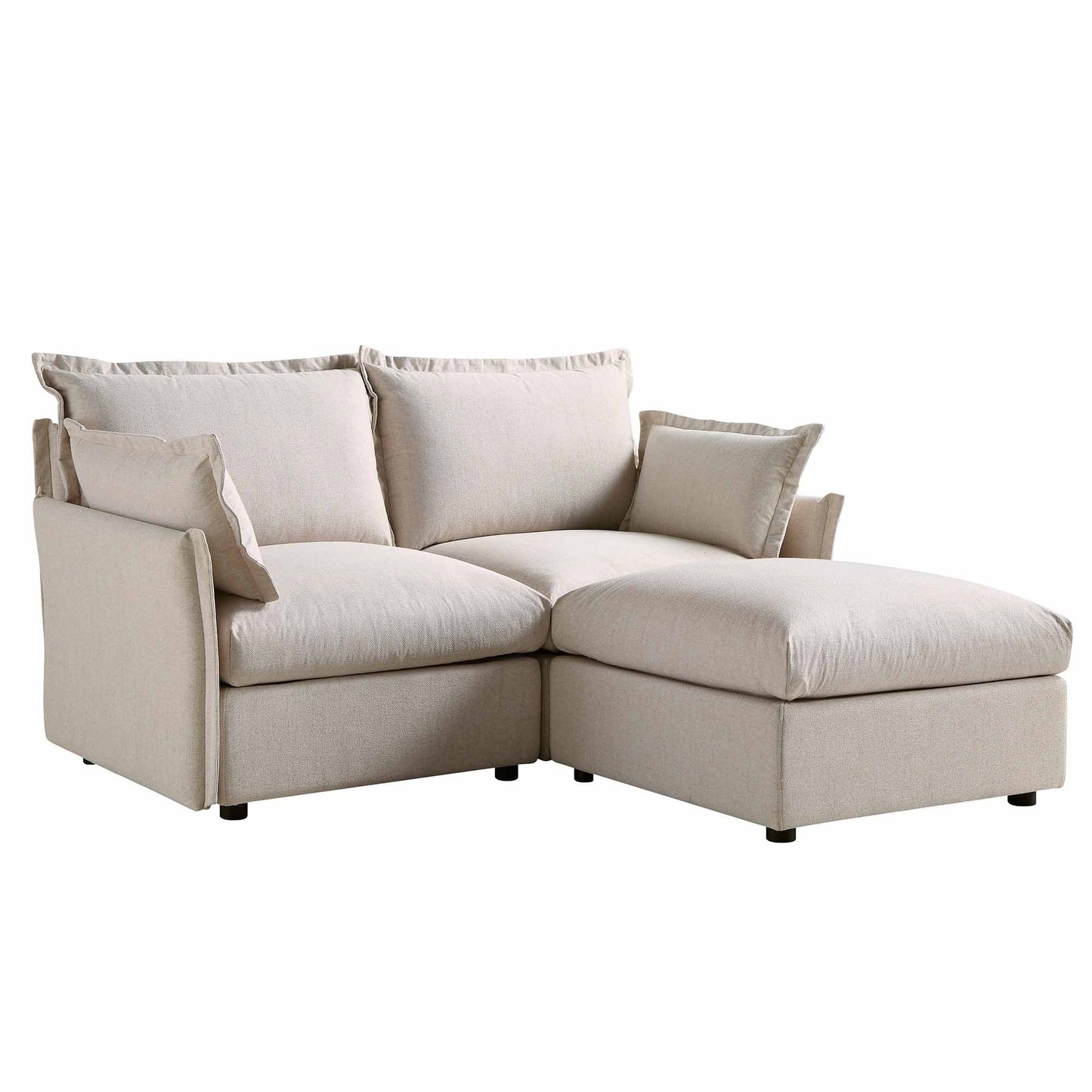 Canapé sectionnel Byron Pillow Edge en tissu beige, méridienne 2 places