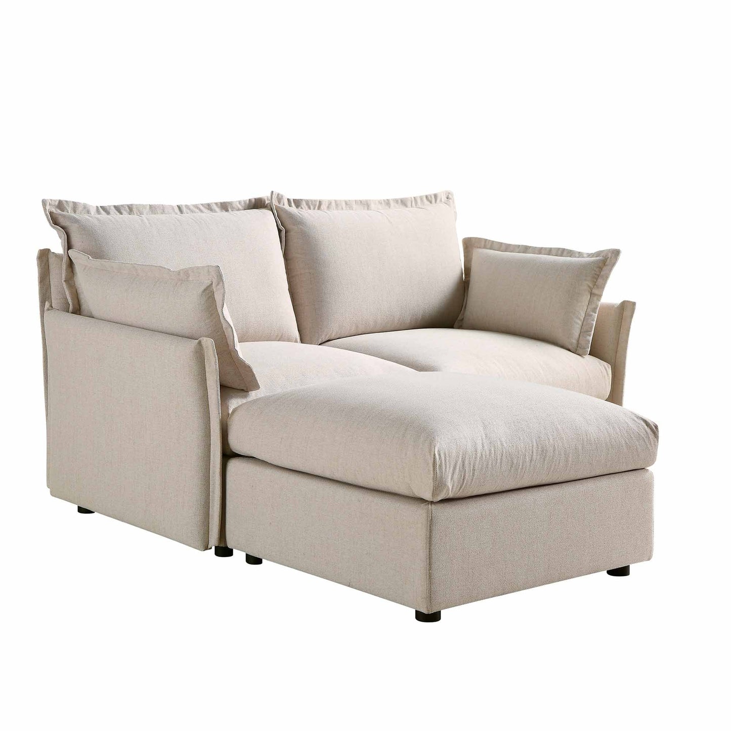 Canapé sectionnel Byron Pillow Edge en tissu beige, méridienne 2 places