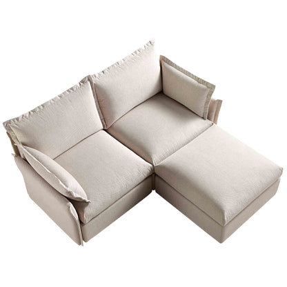 Canapé sectionnel Byron Pillow Edge en tissu beige, méridienne 2 places