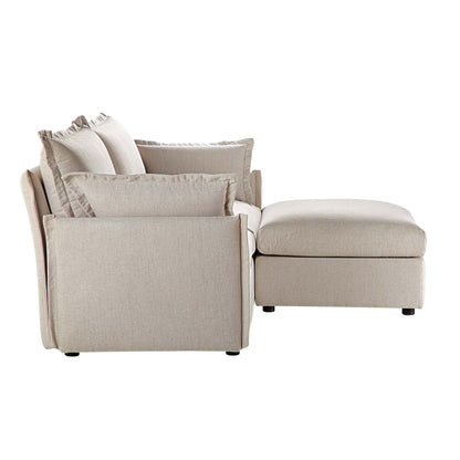 Canapé sectionnel Byron Pillow Edge en tissu beige, méridienne 2 places