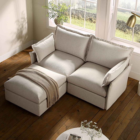 Canapé sectionnel Byron Pillow Edge en tissu beige, méridienne 2 places