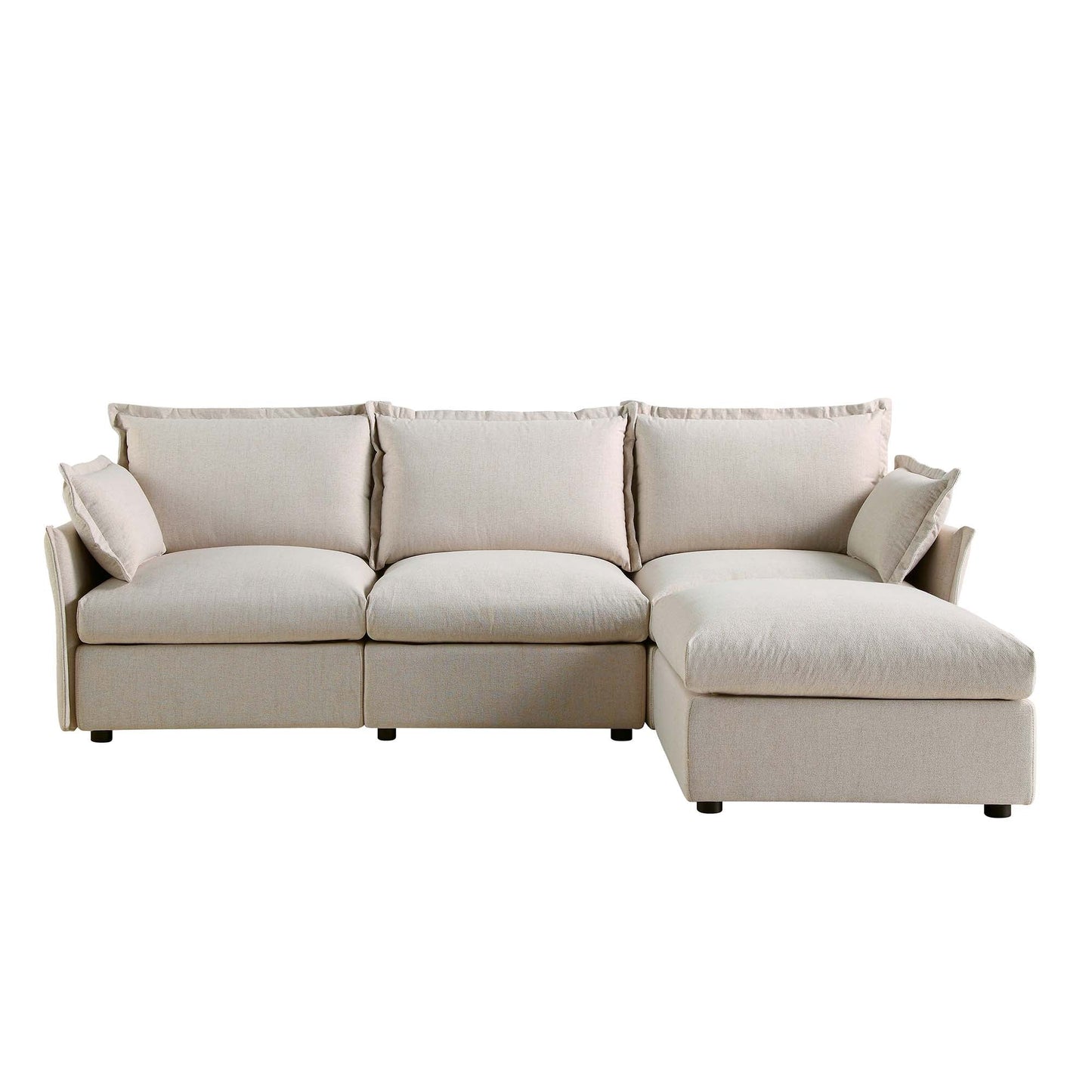 Canapé sectionnel Byron Pillow Edge en tissu beige, méridienne 3 places