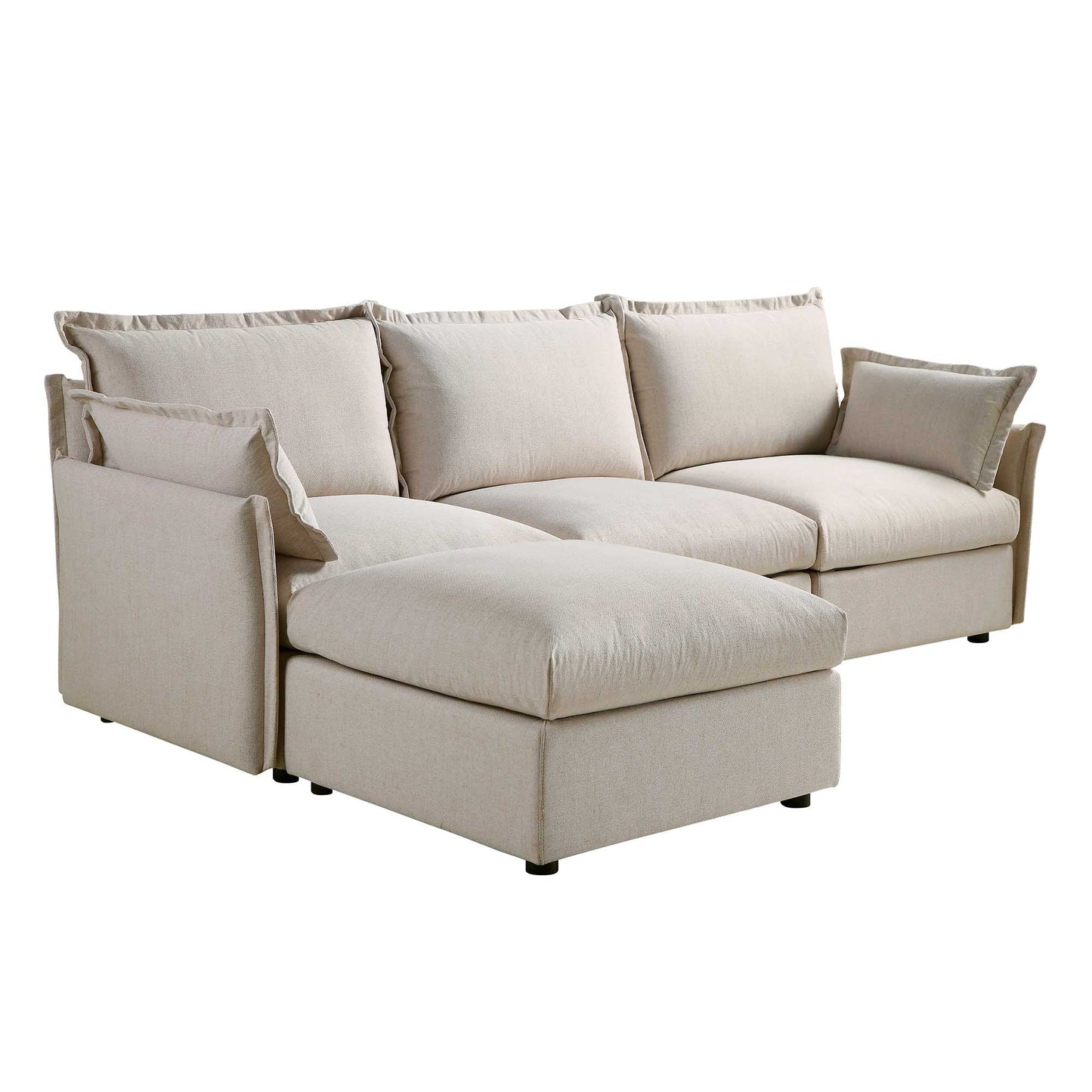 Canapé sectionnel Byron Pillow Edge en tissu beige, méridienne 3 places