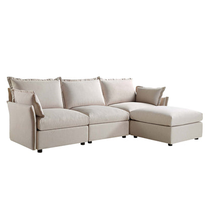 Canapé sectionnel Byron Pillow Edge en tissu beige, méridienne 3 places