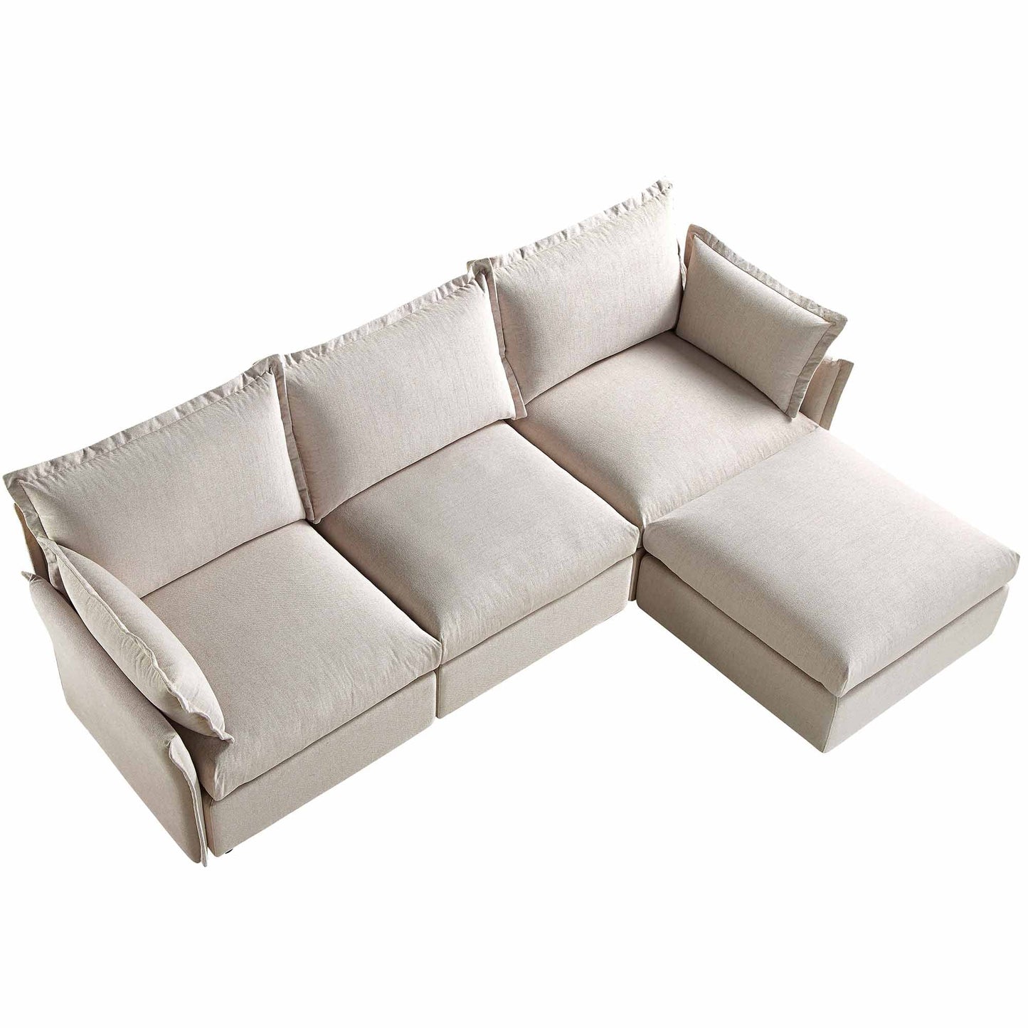 Canapé sectionnel Byron Pillow Edge en tissu beige, méridienne 3 places