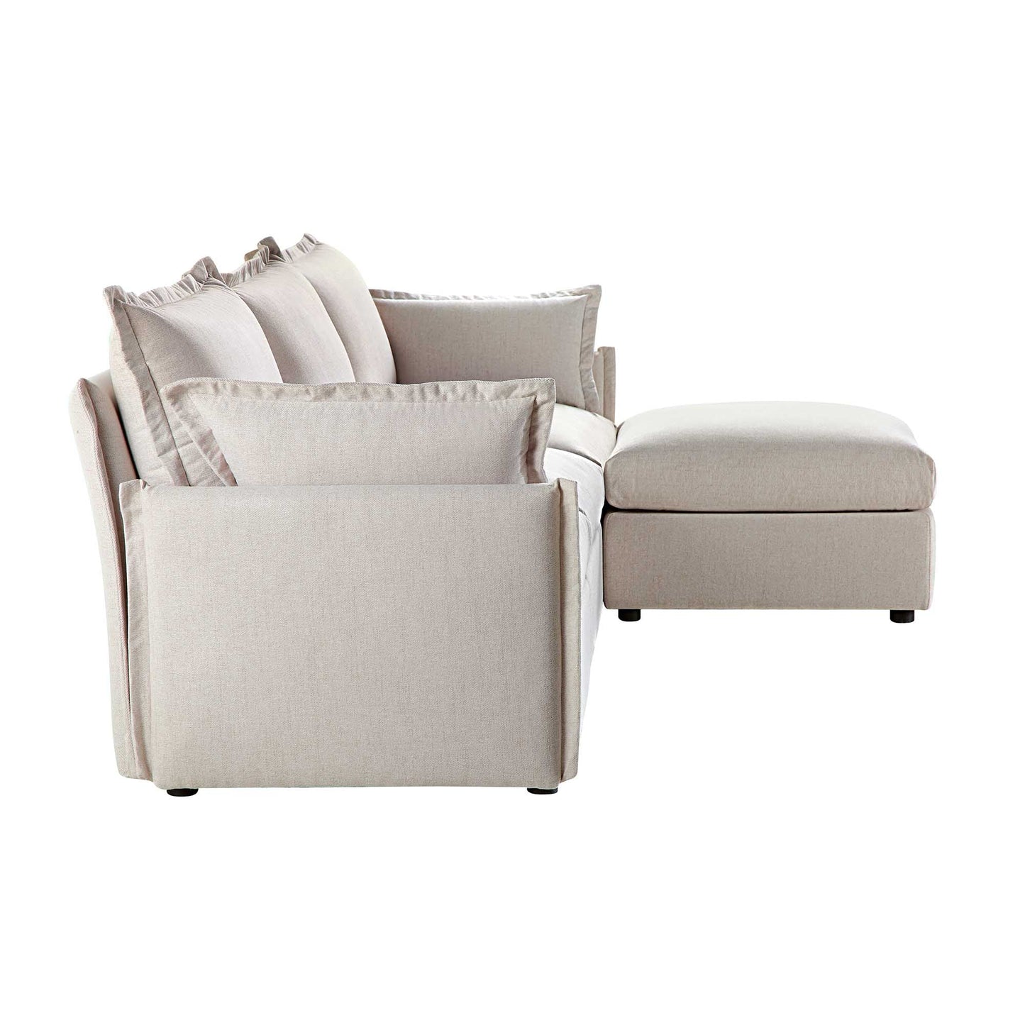 Canapé sectionnel Byron Pillow Edge en tissu beige, méridienne 3 places