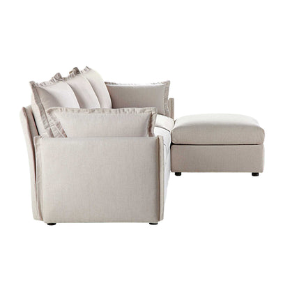 Canapé sectionnel Byron Pillow Edge en tissu beige, méridienne 3 places