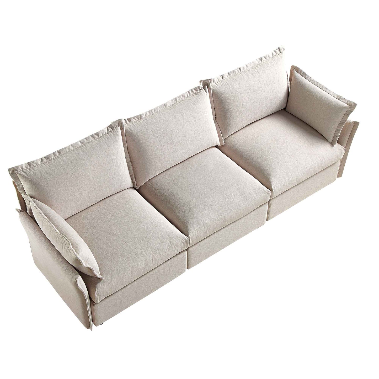 Canapé sectionnel Byron Pillow Edge en tissu beige, 3 places