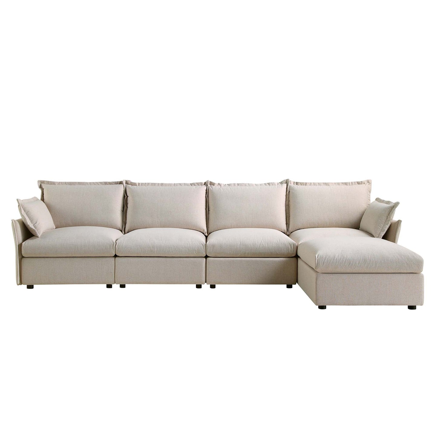 Canapé sectionnel Byron Pillow Edge en tissu beige, méridienne 4 places