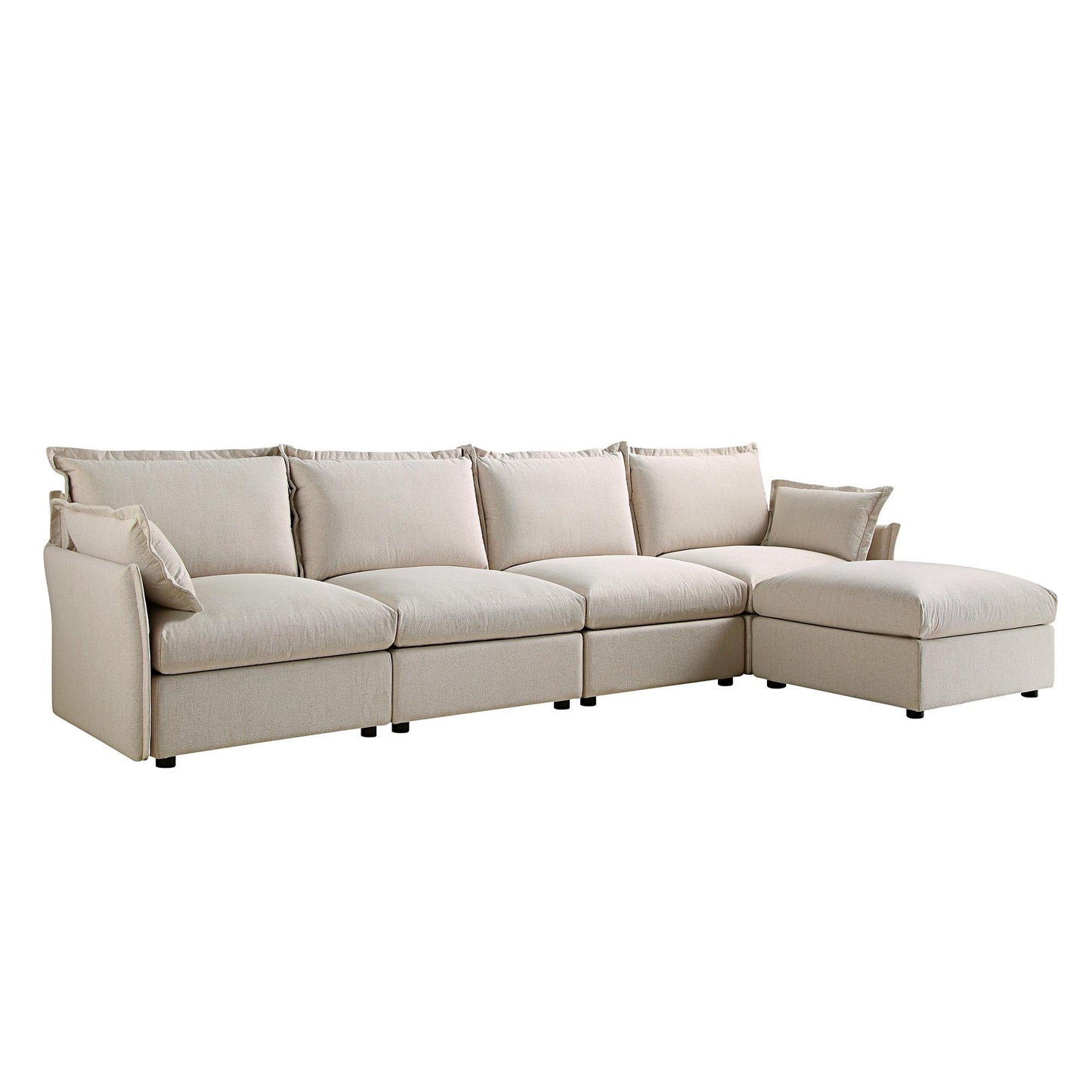 Canapé sectionnel Byron Pillow Edge en tissu beige, méridienne 4 places