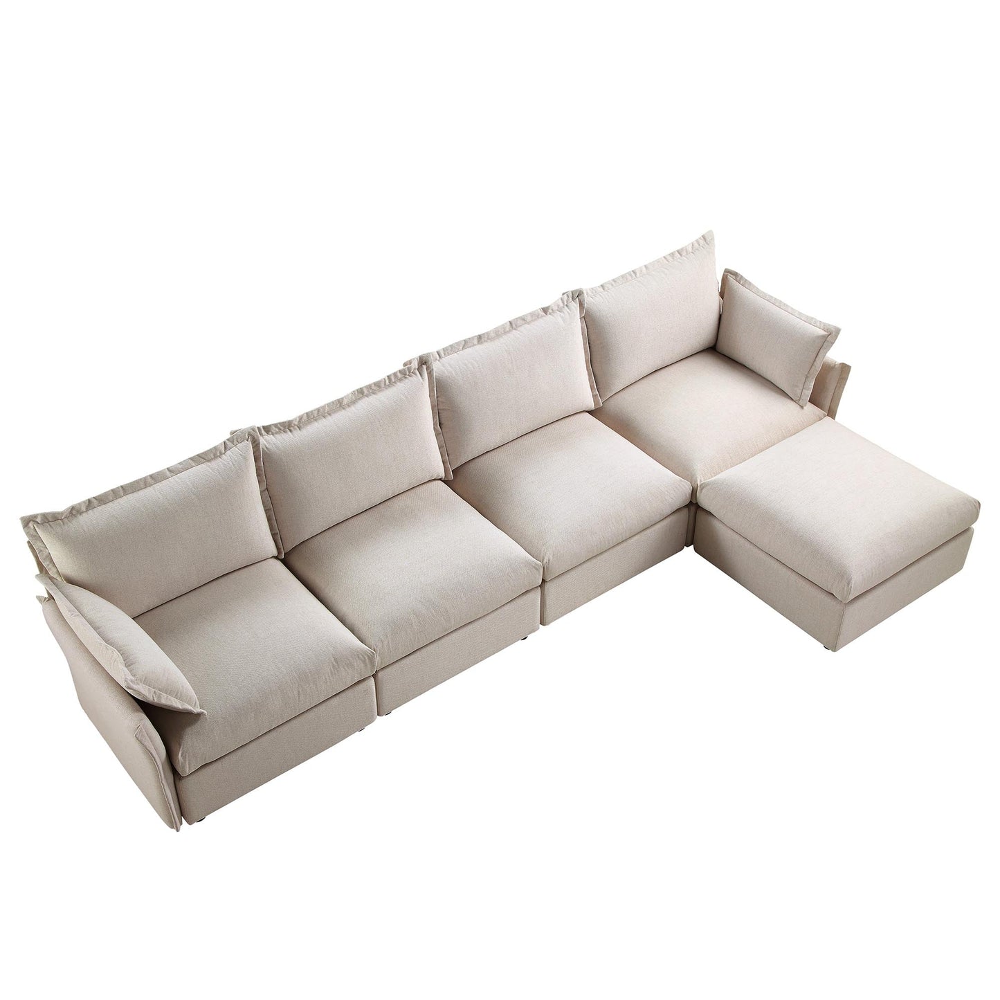 Canapé sectionnel Byron Pillow Edge en tissu beige, méridienne 4 places