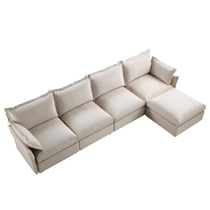 Canapé sectionnel Byron Pillow Edge en tissu beige, méridienne 4 places