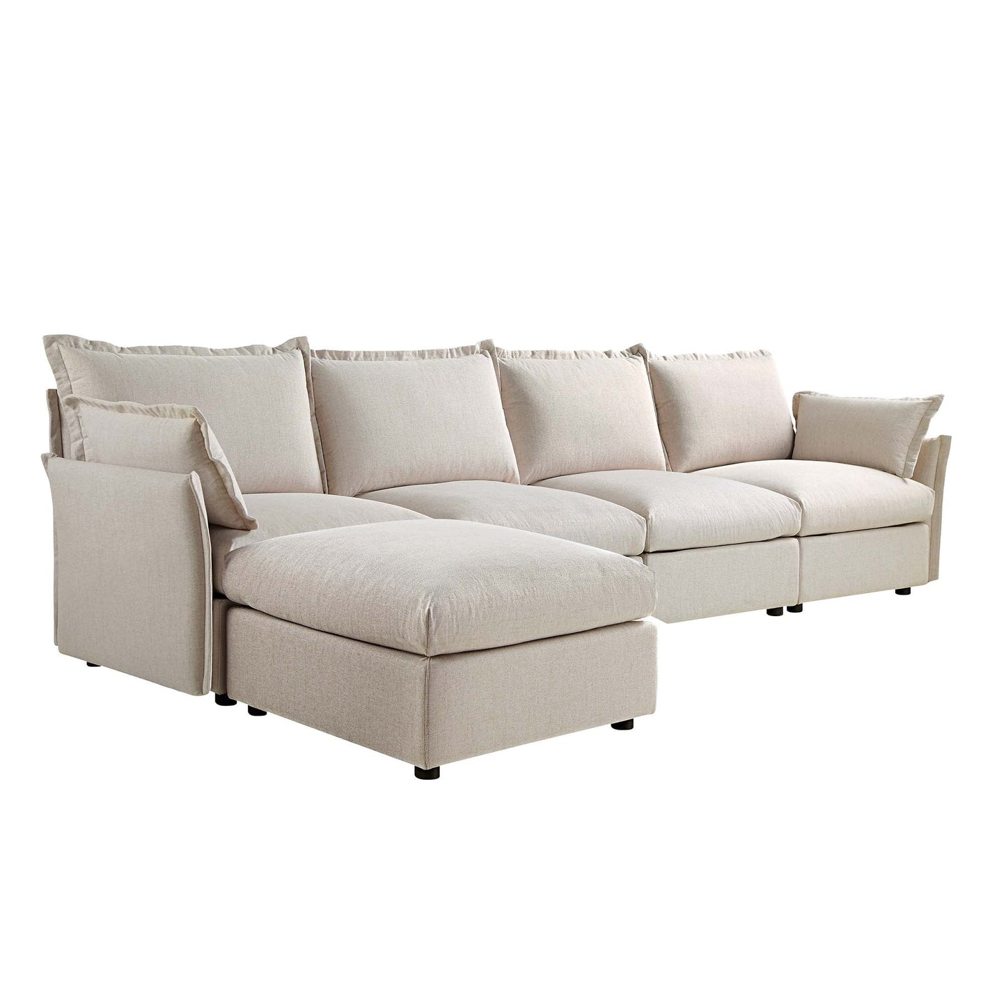 Canapé sectionnel Byron Pillow Edge en tissu beige, méridienne 4 places