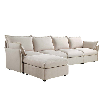 Canapé sectionnel Byron Pillow Edge en tissu beige, méridienne 4 places