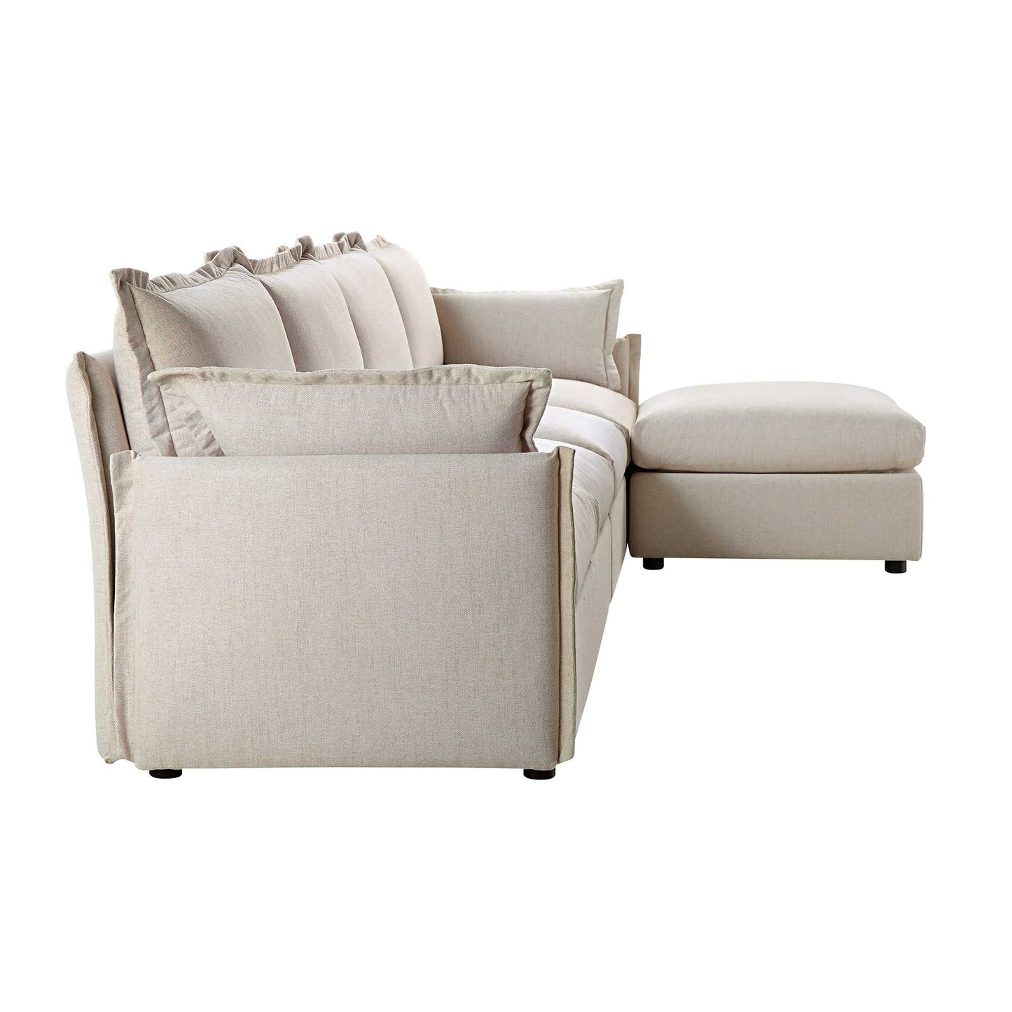 Canapé sectionnel Byron Pillow Edge en tissu beige, méridienne 4 places