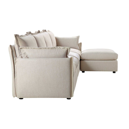 Canapé sectionnel Byron Pillow Edge en tissu beige, méridienne 4 places