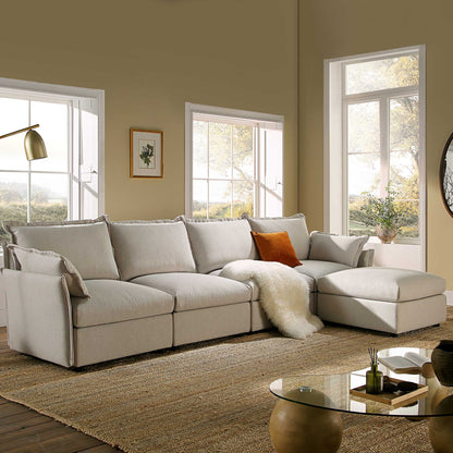 Canapé sectionnel Byron Pillow Edge en tissu beige, méridienne 4 places
