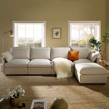 Canapé sectionnel Byron Pillow Edge en tissu beige, méridienne 4 places